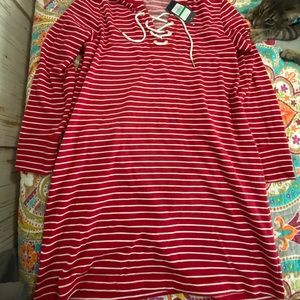 Red with white stripes long dress jacket